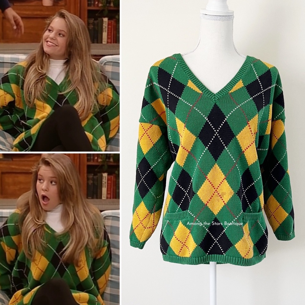 FLAWED GEM Super Rare 90s Vintage Argyle Sweater ASO D.J. Tanner in Full House